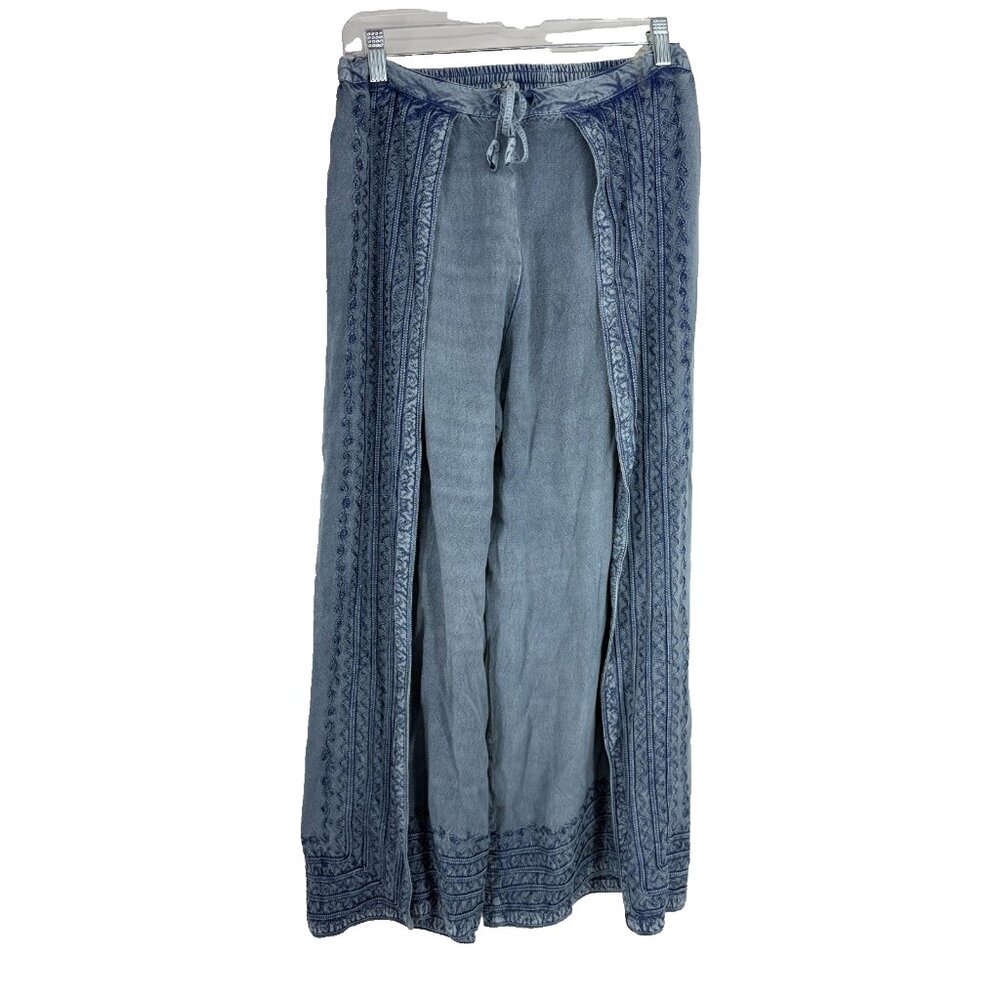 Devi Women One Size Harem Pants Wide Leg Boho Bohemian Blue Cropped Stretch